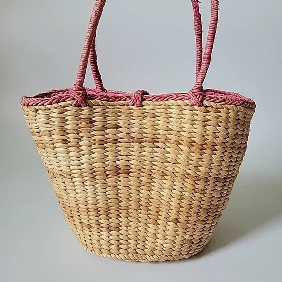 Vintage Handmade Floral Embroidered Straw Tote Bag Beach Mod Resort Retro - Picture 5 of 16